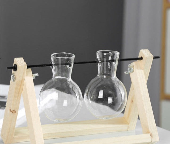 Glass Vase With Wooden Stand