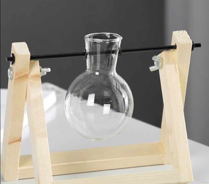 Glass Vase With Wooden Stand