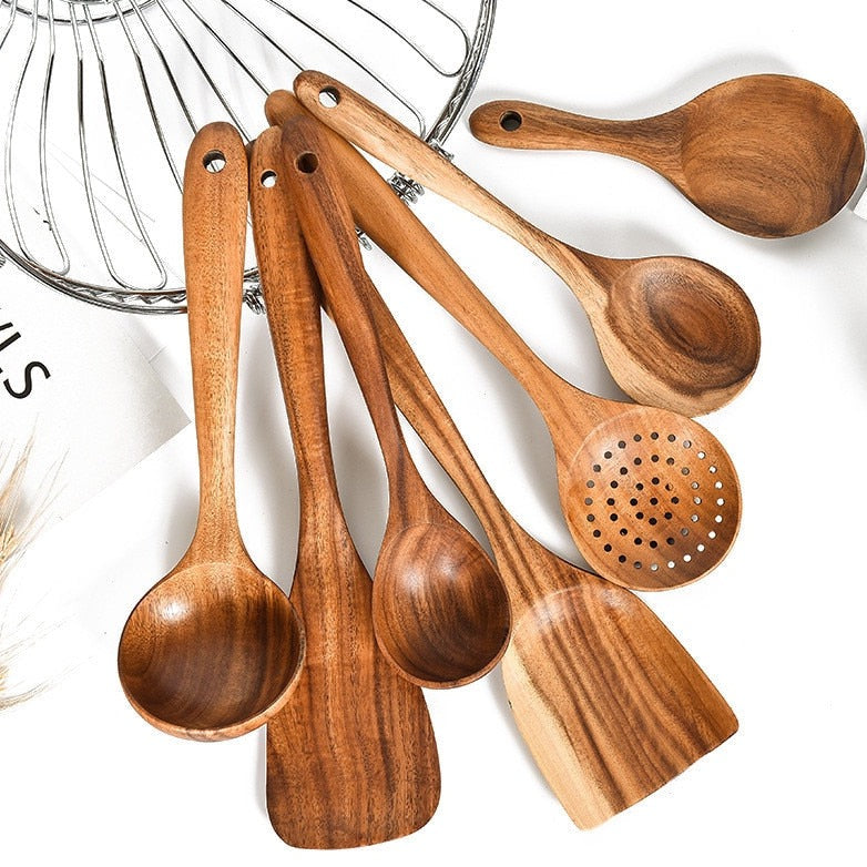 Natural Teak Wood Kitchen Spatula Set