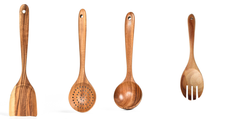 Natural Teak Wood Kitchen Spatula Set