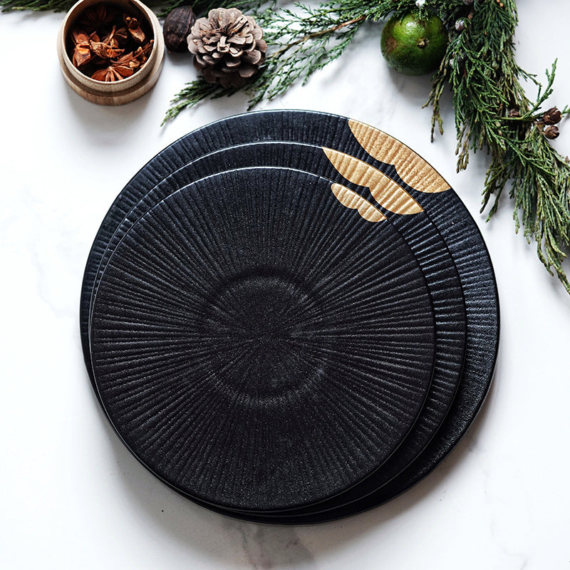 Round Black & Gold Plates