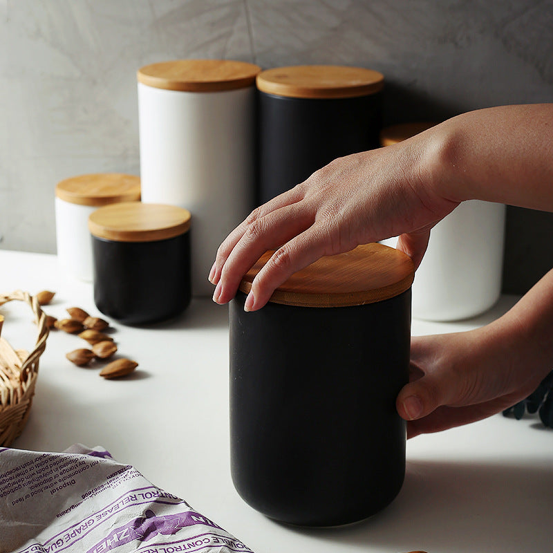 Wooden Lid Ceramic Storage Jar