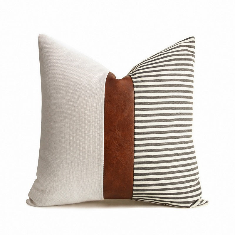 Leather Stitching Canvas Pillowcase