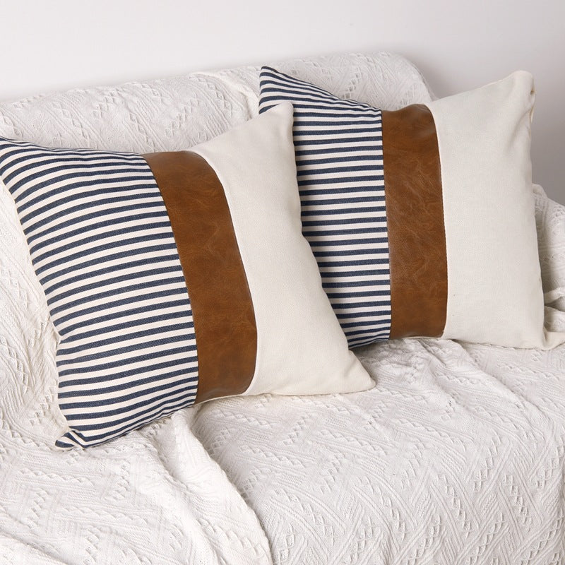 Leather Stitching Canvas Pillowcase