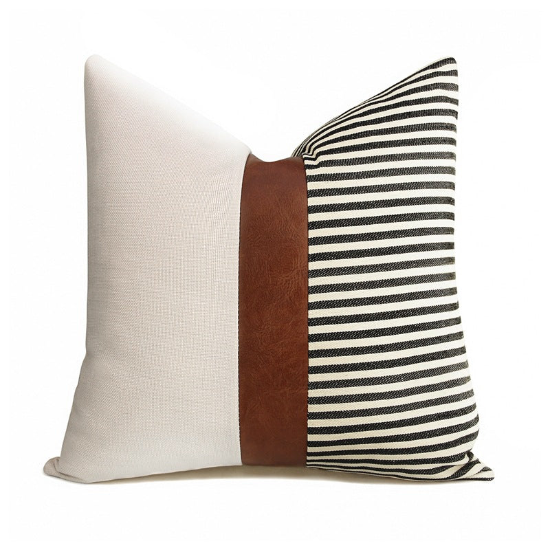 Leather Stitching Canvas Pillowcase