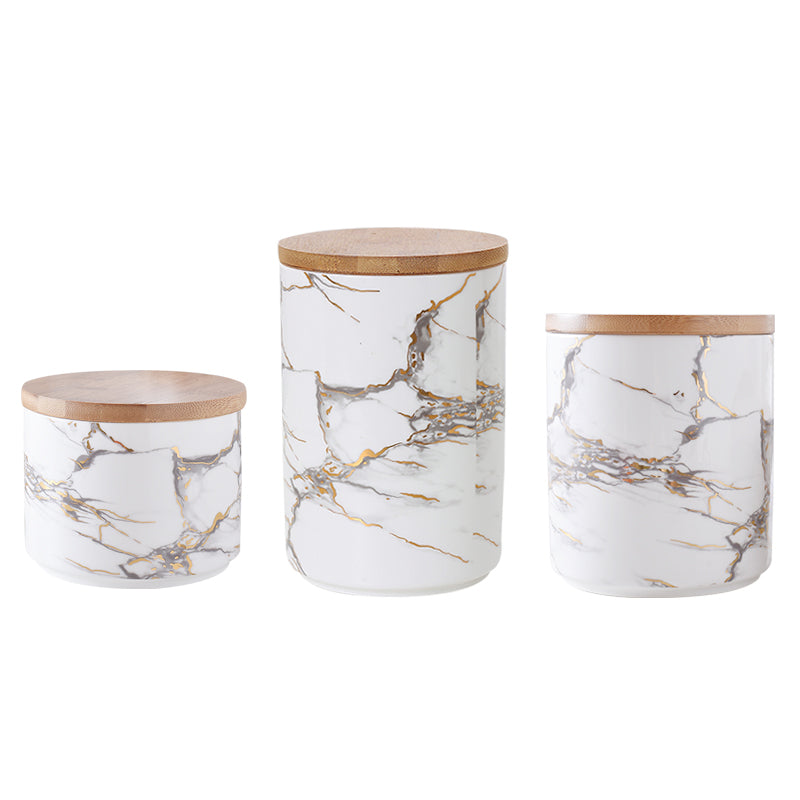 Marbled Ceramic Wooden Lid Jar