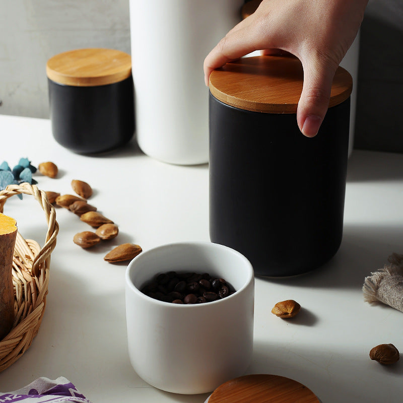 Wooden Lid Ceramic Storage Jar