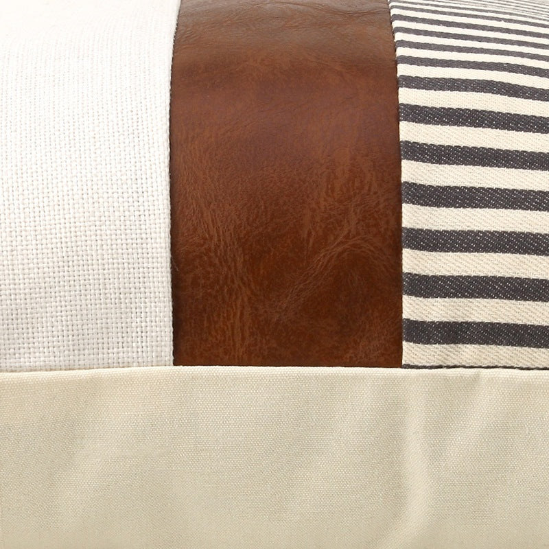 Leather Stitching Canvas Pillowcase